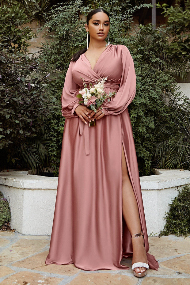 Plus Size Long Sleeve Satin Gown by ...